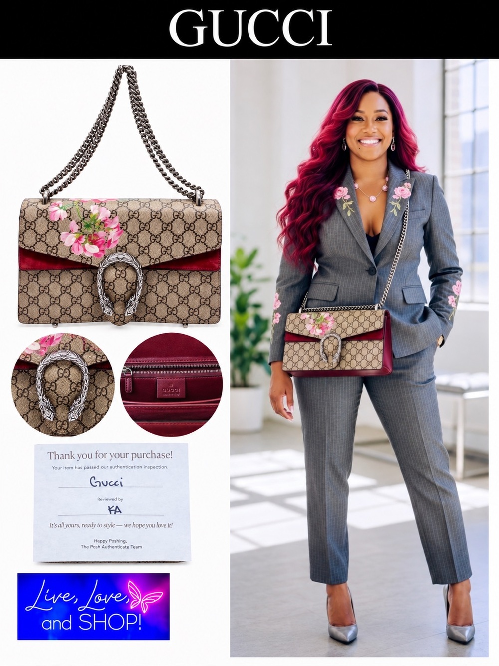 GUCCI “GG” Blooms Supreme Dionysus Shoulder Bag (Full Size,) Authentic. EUC